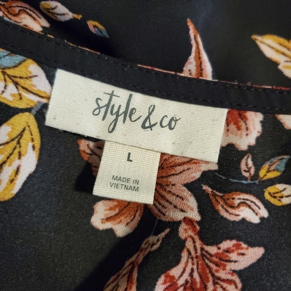 Style & Co. Floral Print Tunic Blouse Size L Handerchief Hemline 100% Polyester - Picture 7 of 10